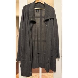 Cashmere Silk Long Cardigan Coatigan Gray XL | Shawl Collar Snap Front Pockets
